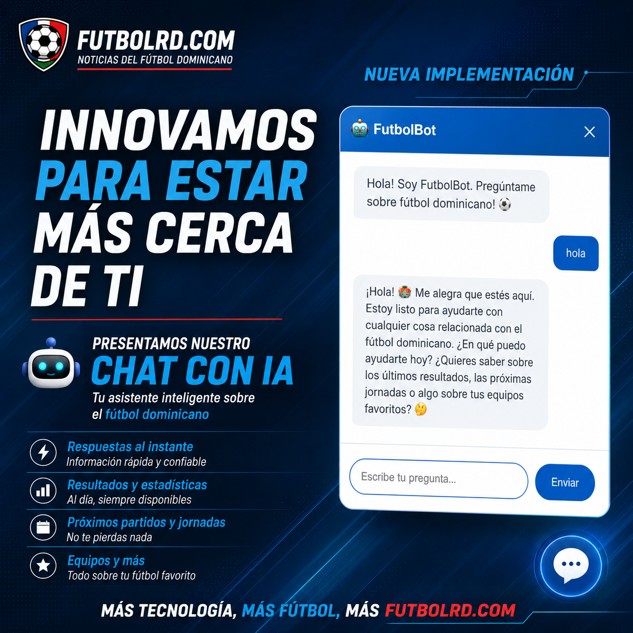 FutbolRD.com da un paso al futuro con la implementación de su nuevo Chat con Inteligencia Artificial ⚽🤖